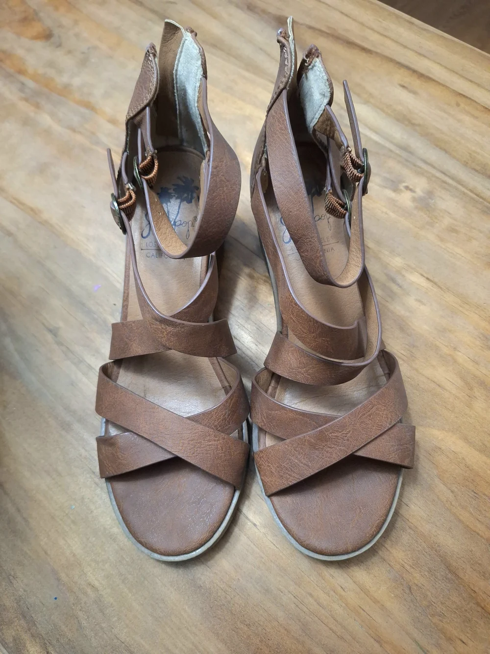 Jellypop Women's Brown Strappy Block Heel Sandals 8M